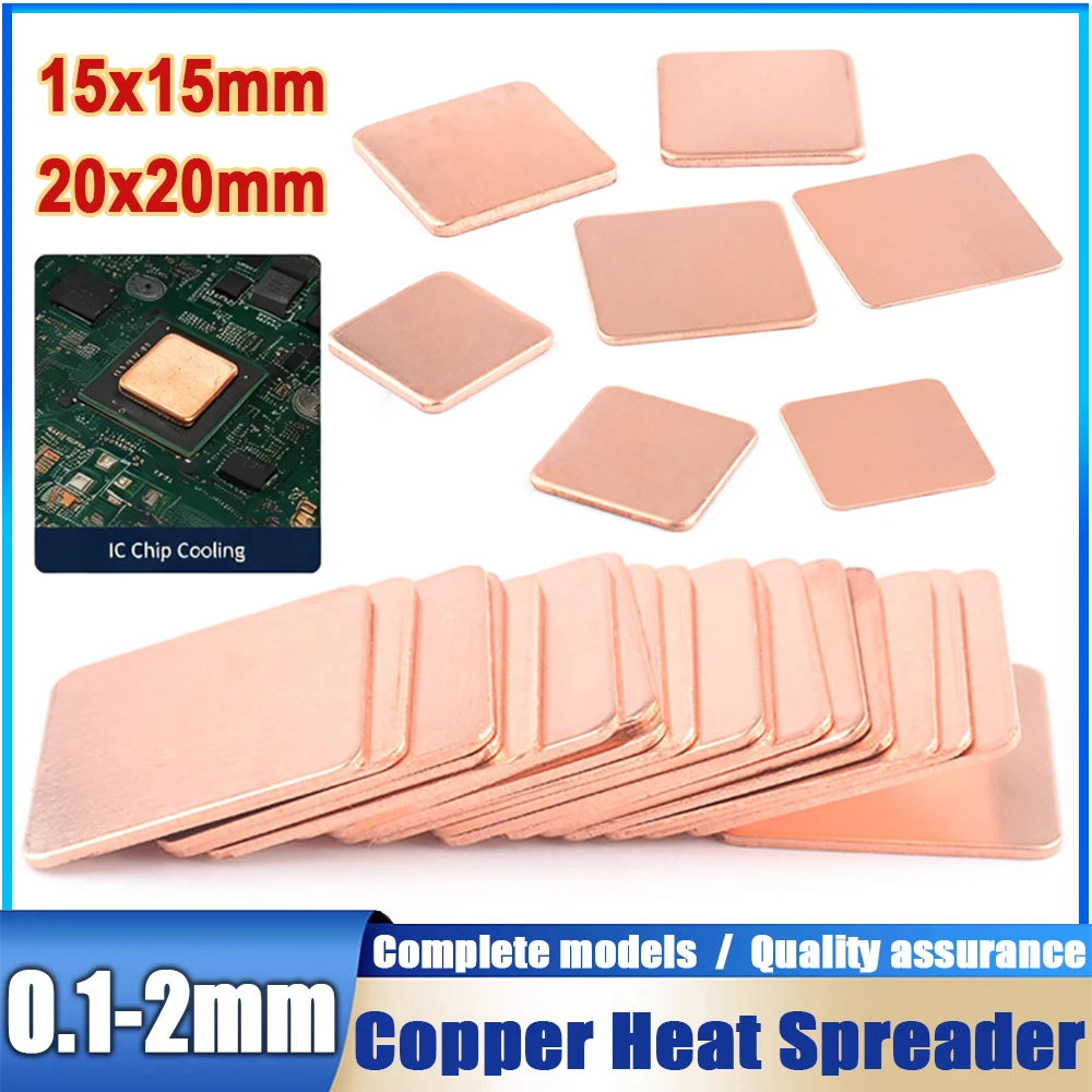 5/10/15Pcs Laptop Coppers Shim Thermal Pad, 0.1-2mm Thick Heatsink Sheet for GPU CPU VGA RAM Chip Cooling, 15x15/20x20mm Size