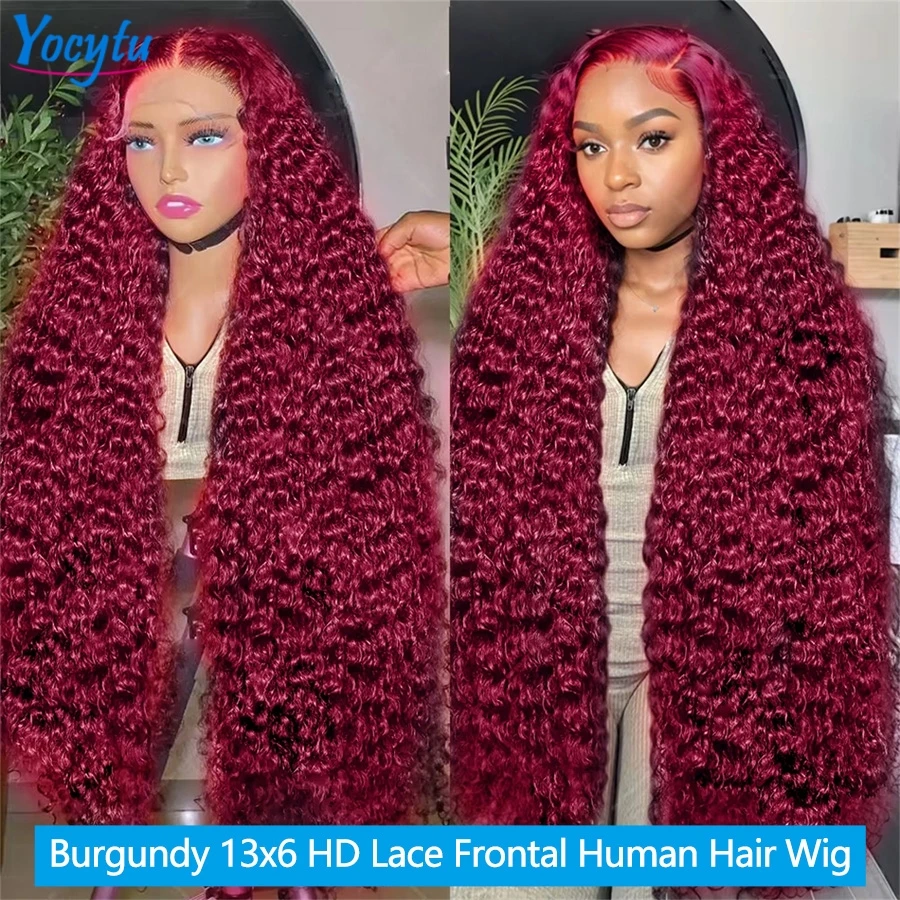 38 30 32 Burgundy 13x6 HD Lace Frontal Human Hair Wig 200 Density 99J HD Lace Frontal Wig 13x6 Water Curly Human Hair Wig Transparent HD Lace Wig 13x6 Human Hair Colored Lace Front Wig Human Hair For Women