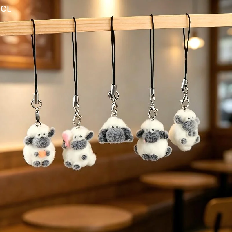 Cute Flocking Sheep Keychain For Women Mini Lamb Pendant DIY Handmade Bag Charms Phone Strap Car Key Accessories Gifts