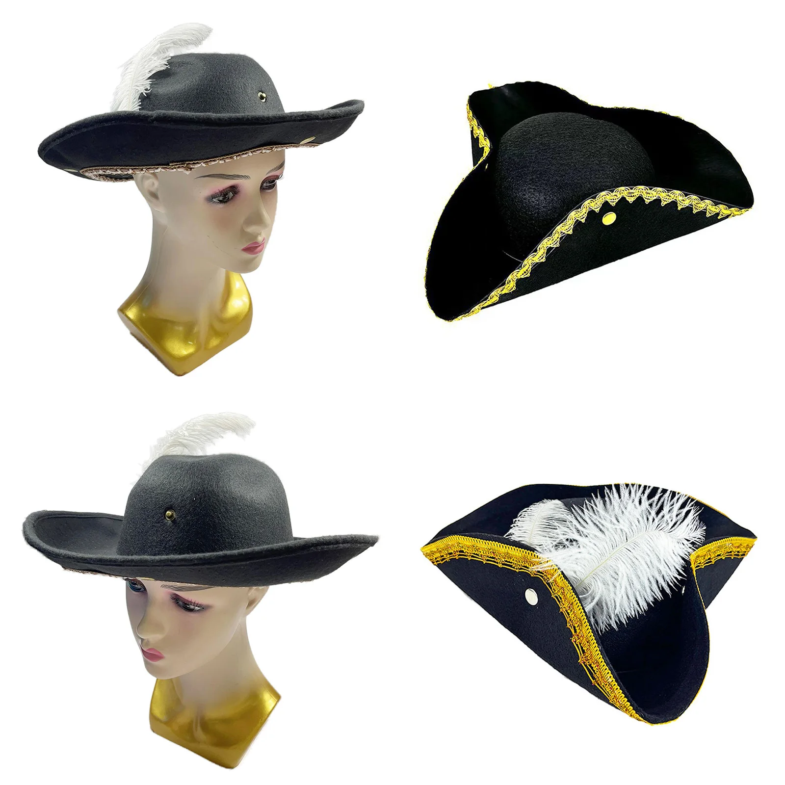 1 szt. Kapelusz Piracki Damski Męski Kapitan Tricorn Halloweenowy Kapelusz dla Dorosłych na Bal Maskowy Kostiumy Rekwizyty Akcesoria Fotograficzne