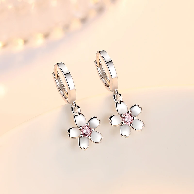 Solid 925 Sterling Silver Crystal Zircon Flower Drop Earrings For Women New Jewelry Fashion XY0067