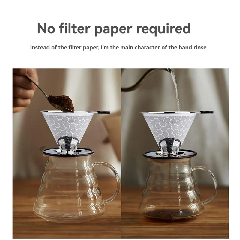 CKFAM-Pour Over Coffee Filter Dripper Reusable Stainless Steel Drip Coffee Maker Cone Coffee Mesh Filters For 1-4 Cup view 3