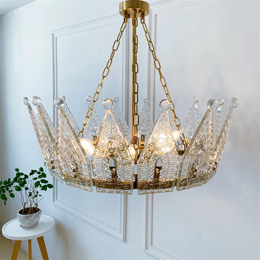 Crystal crown vintage glass chandeliers lights living room study dining lamps luxury Italian round hanging lights decor fixtures