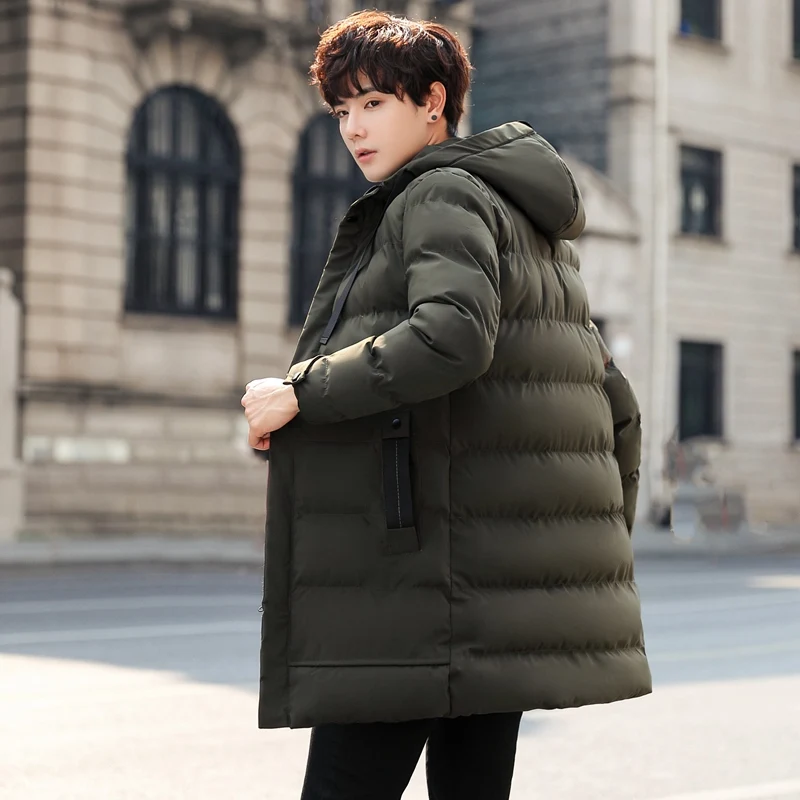 Men's Cottonclothes Winter New Solid Color Warm Waterproof Outdoor Adventure Hooded Windbreaker Men's Mid-length Version Jacket