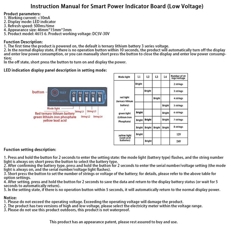Fresh 10 Pcs Battery Level Indicator 3S Ternary Lithium Battery Phosphate Lead-Acid Battery Capacity Display Meter