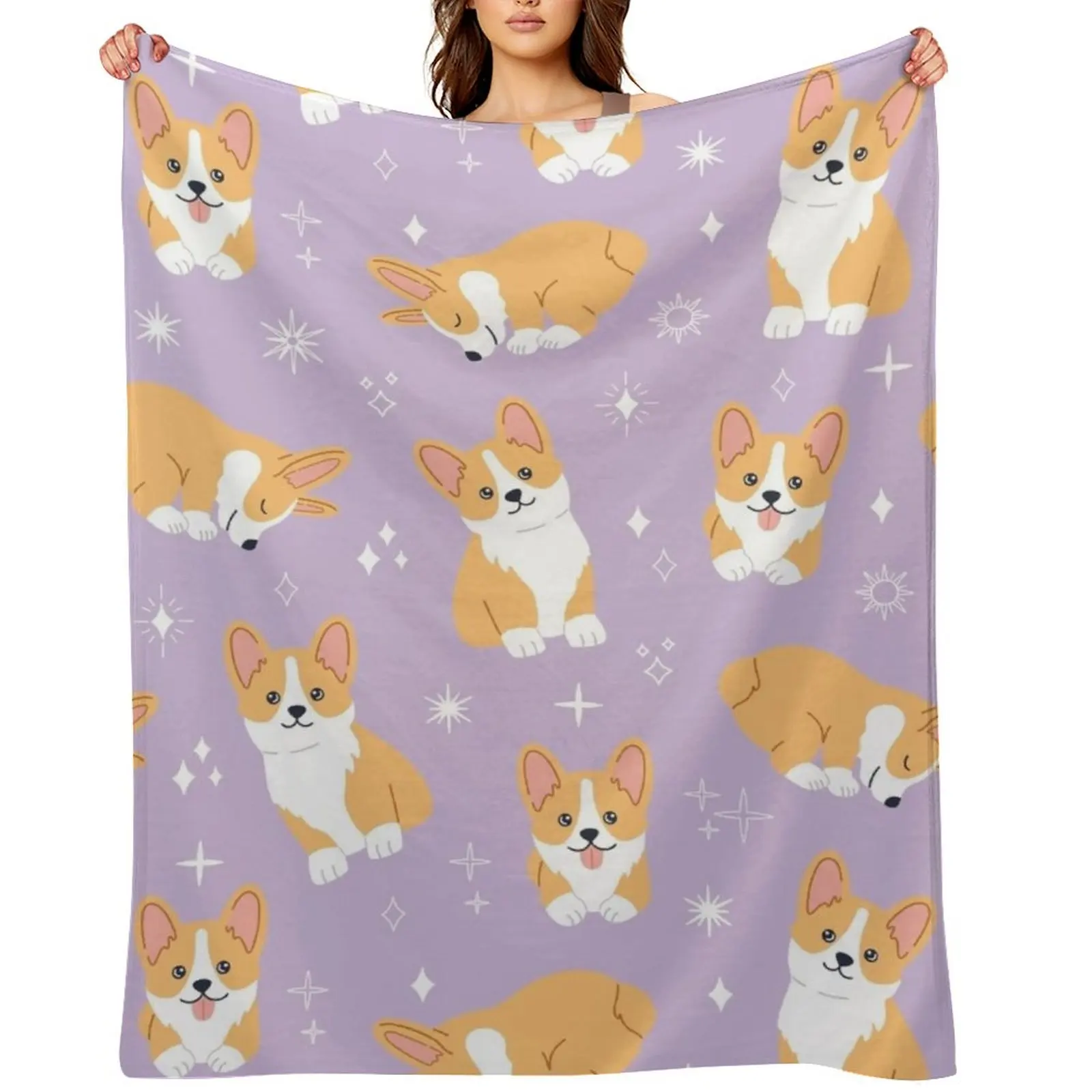 

Jolly corgis in Purple Throw Blanket Flannel Fabric anime For Sofa Thin Comforter Blankets