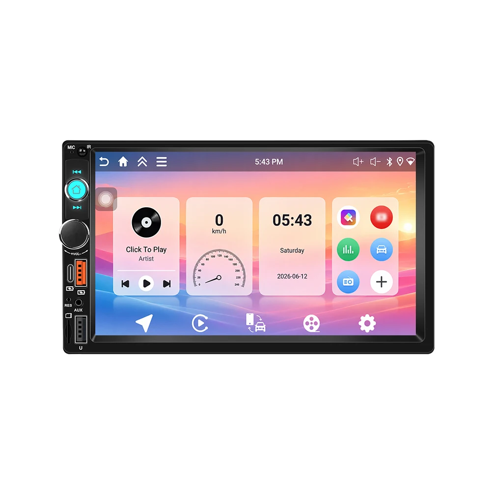 Podofo 7 Zoll 2-DIN Universal Android Autoradio/MP5 Multimedia-Player, kabelloses CarPlay, Android Auto, Smart Car Systeme, GPS-Navigation, WLAN, BT, USB/Type-C, Autoradio, FM, RDS, Head Unit
