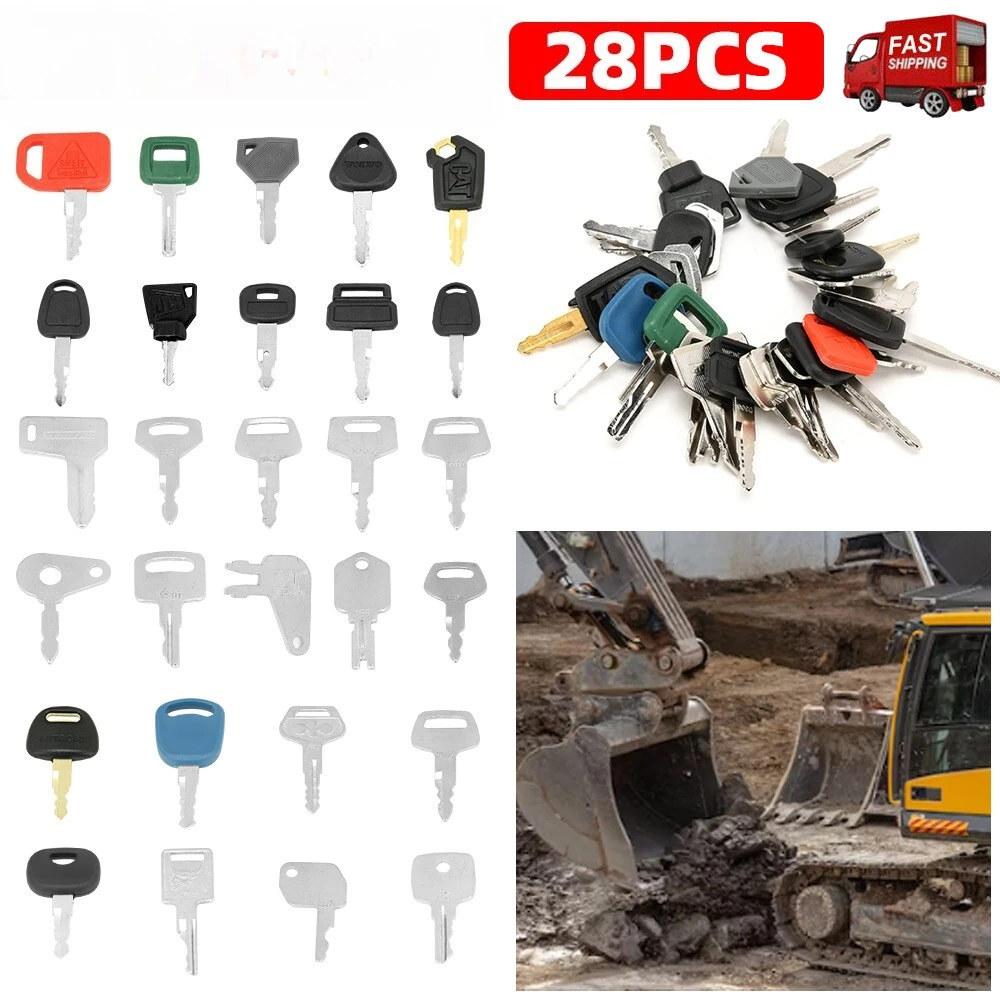 28 Excavator Keys Plant Digger Master Set For BOBCAT KUBOTA HITACHI JCB KOMATSU CAT Heavy Equipment Ignition Key Set Replacement