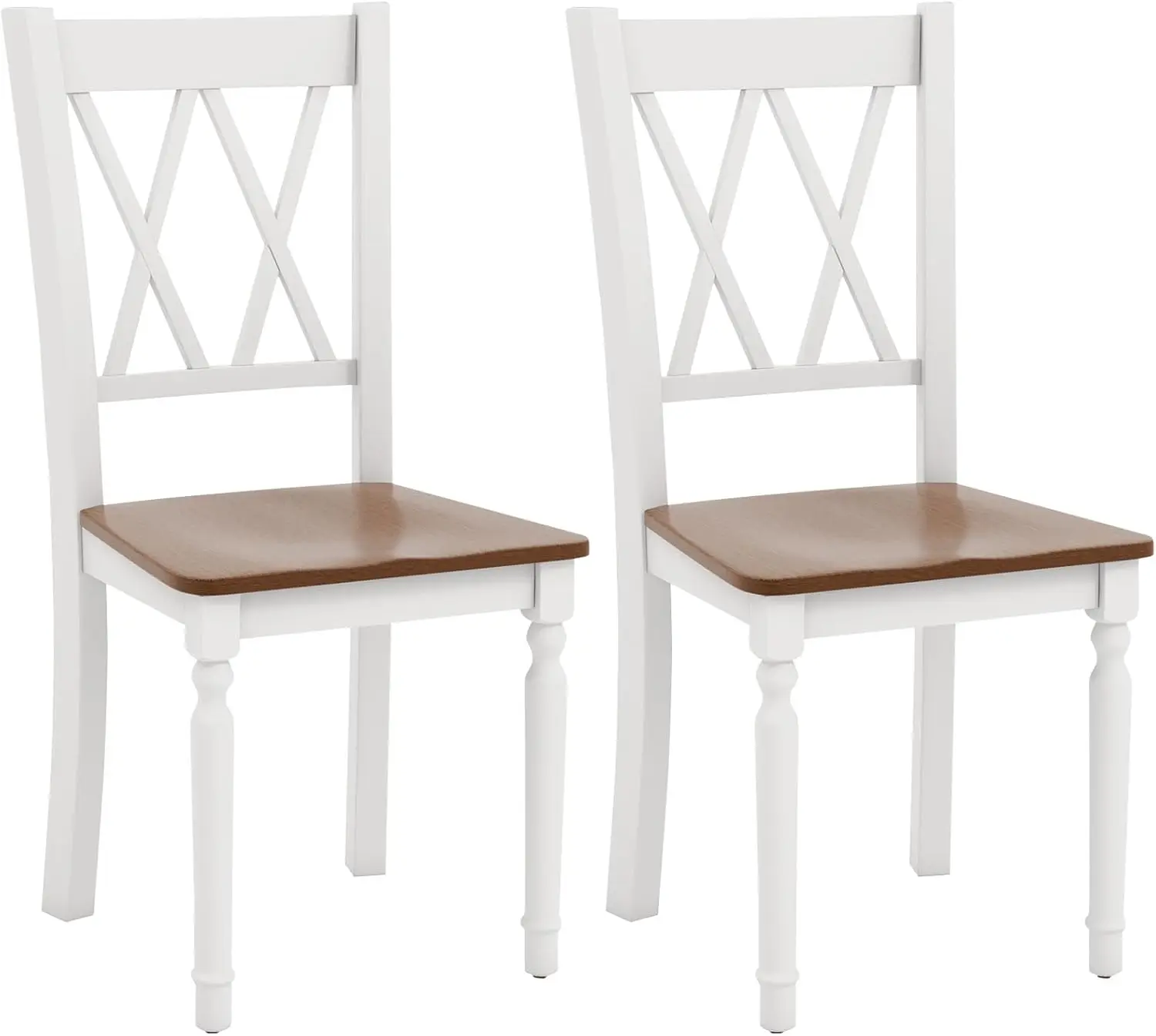 Dining Room Chairs Set of 2 White, Wooden Farmhouse Kitchen Chairs with Rubber Wood Seat, Acacia Wood Legs, Max Load 360