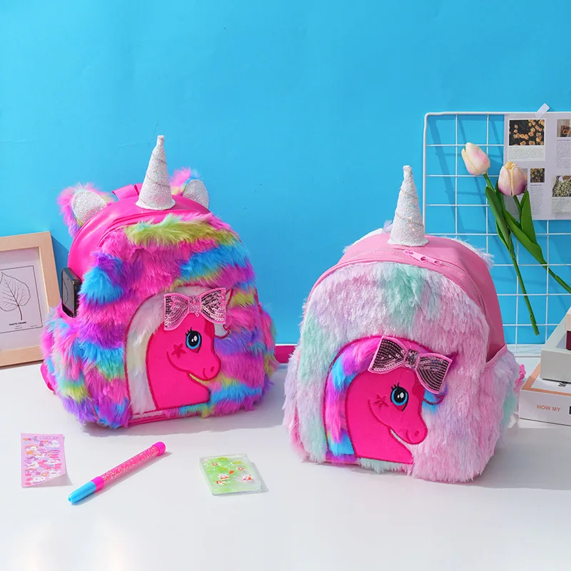 

Girls Mini Schoolbags Unicorn Plush Stuffed Bags Baby Animal Backpack Lovely School Bags Shoulder Purse Cartoon Small Backpacks