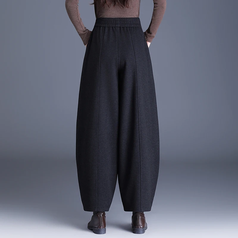 ZUZK, pantalones bombachos cálidos de alta calidad a la moda, pantalones informales con cintura elástica de invierno, pantalones elegantes de talla grande para mujer