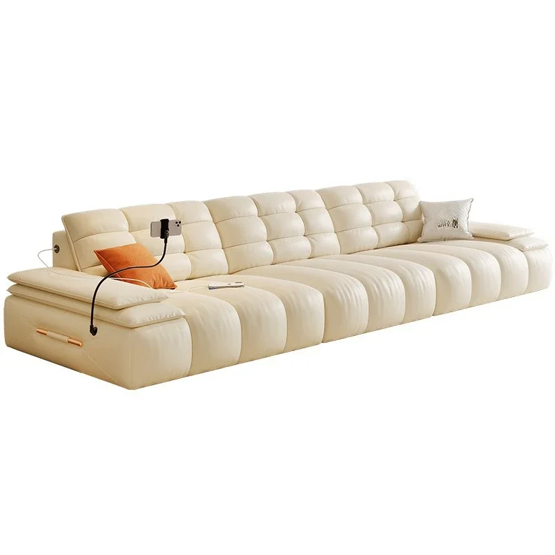 

Lawrence French light luxury modern cloud function sofa living room puff marshmallow leather sofa