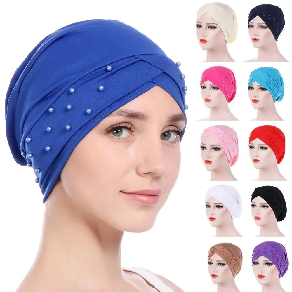 Women Muslim Elastic Cross Beads Hijab Turban Chemo Cap Inner Hat Underscarf Arab India Bonnet Cancer Ninja Femme Headwear Wrap