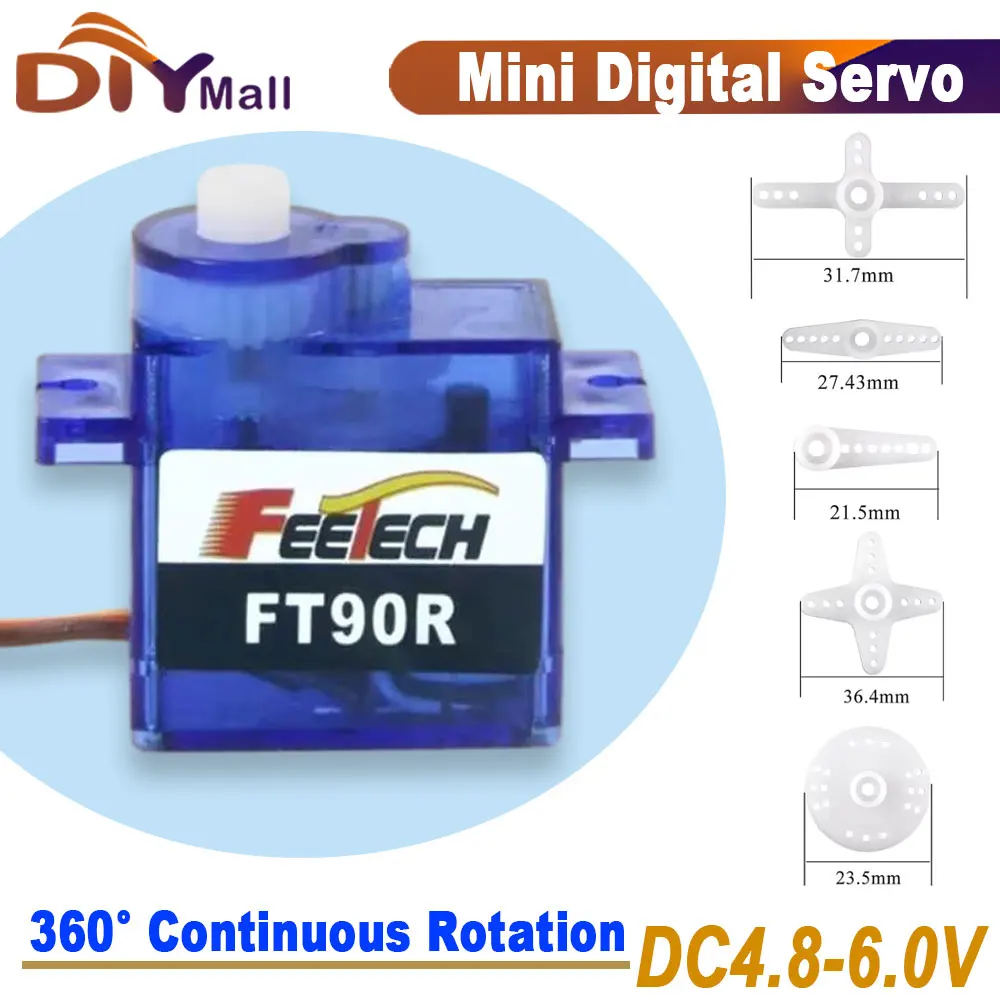 

Feetech FT90R 360° ° Цифровой сервопривод с непрерывным вращением 4,8-6 В для Arduino, умный автомобиль, робот, радиоуправляемый дрон, модели самолетов, крутящий момент 1,5 кг.см