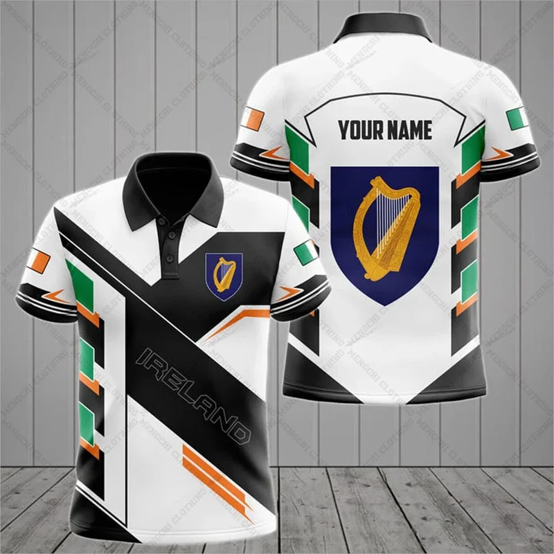 

Custom Name Ireland Dark Green Polo Shirts Summer Cool Sportswear Men's Fashion Outdoor Clothes Loose Plus Size Jersey