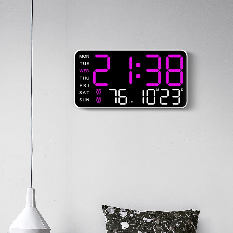 Led Digital Wall Clock Temperature Date Week Snooze Dual Alarm