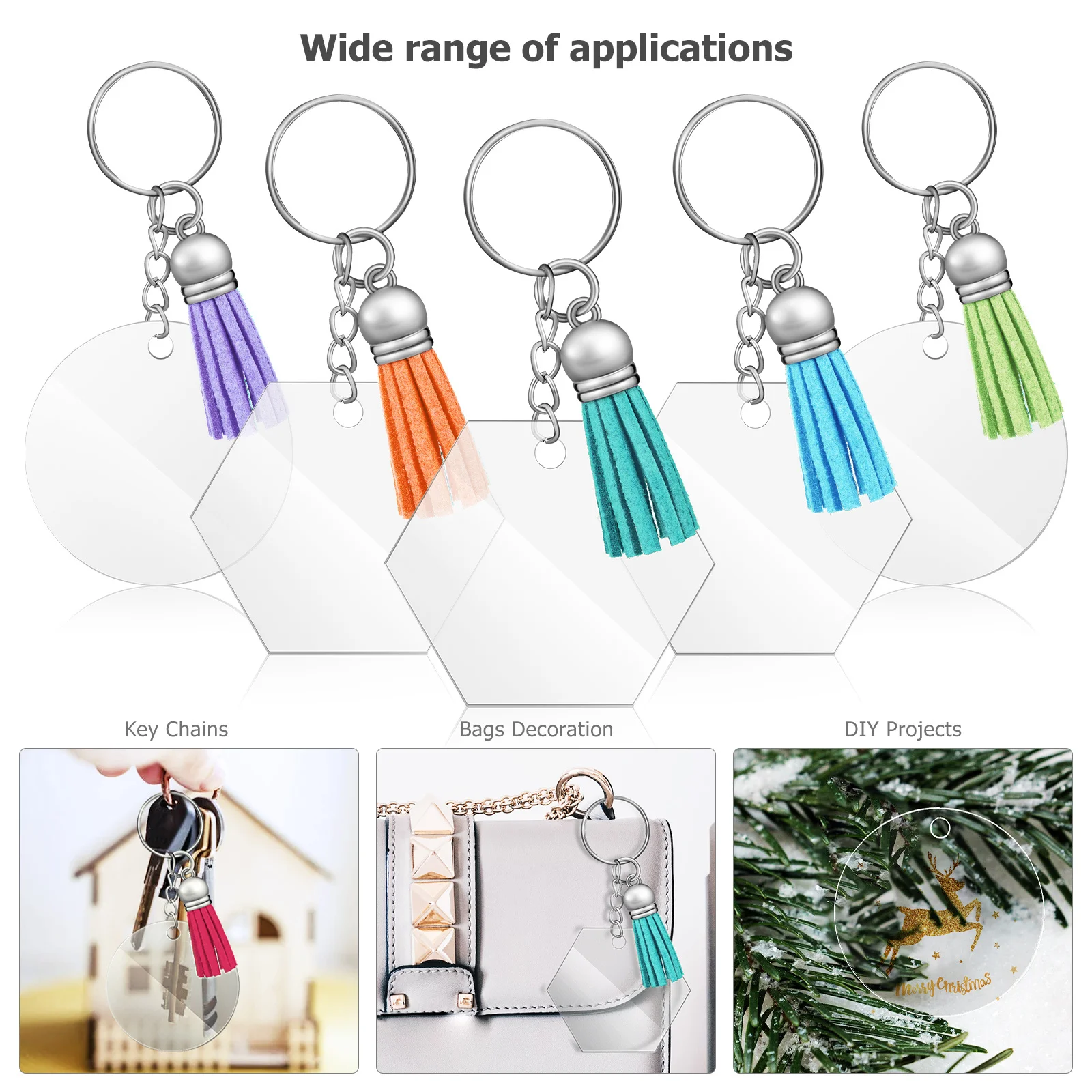 

50pcs Acrylic Keychain Blanks Round Transparent Diy Key Ring Charms For Craft Pendant Decorative Accessories Bag Charm Portable
