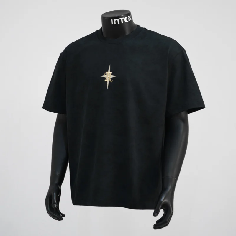 

Light luxury embroidered printed short sleeved T-shirt for men, high-end summer elastic loose casual fashion retro Top