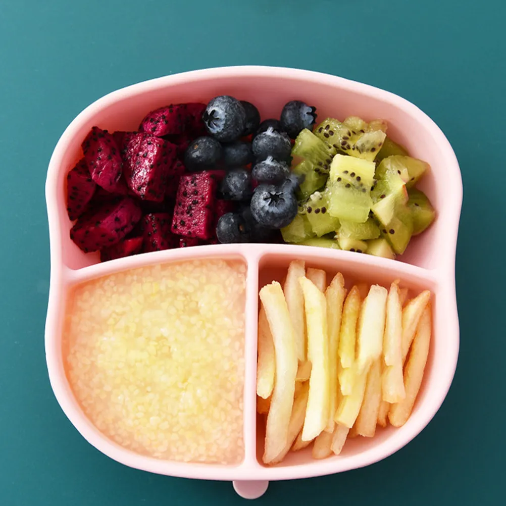 

1Pcs Silicone Suction Baby Plate with Strong Sucker Base Divided Into 3 Sections for Toddlers Newborns Easy Clean Safe Feeding