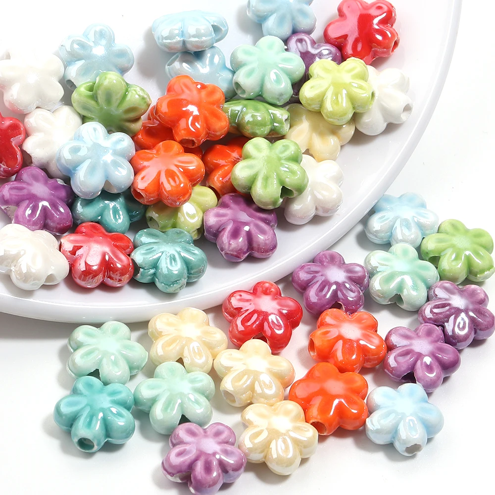 10 stücke 12mm Blume Keramik Perlen Bunte Porzellan Gerade Loch Lose Perlen Für Schmuck Machen DIY Armbänder Halskette Erkenntnisse