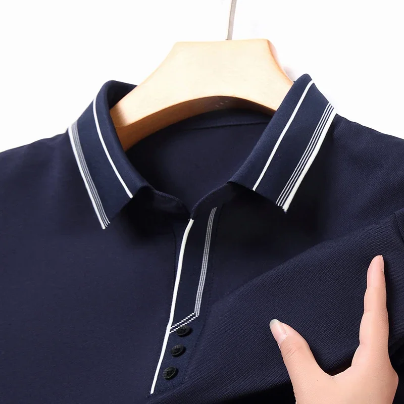 Summer New Men\'s Polo Collar Color Block T-shirt Casual Slim Fit Breathable Comfortable and Refreshing Short Sleeved Top