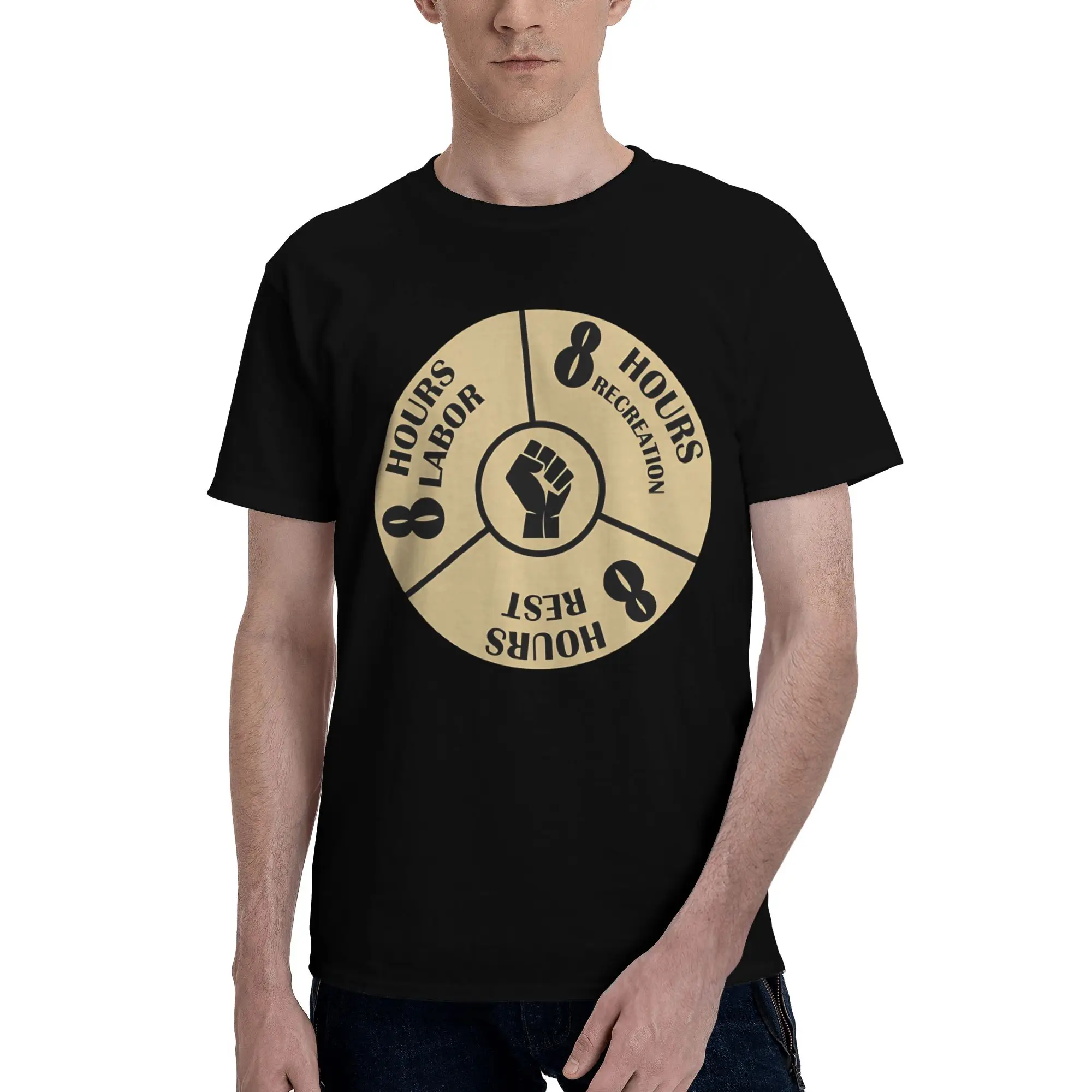 8 hours Labor, 8 Hours Rest, 8 Hours Recreation  Novelty Graphic 100% Cotton T-Shirt Labor Movement Tops Tees For Men