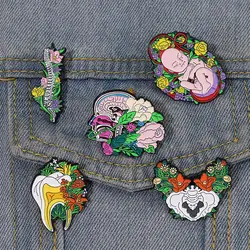 Pins Fetus Uterus Tooth Rib Liver Kidney Pelvis Brain Lung Brooches Lapel Badge Jewelry Gift for Friends Floral Organs Enamel