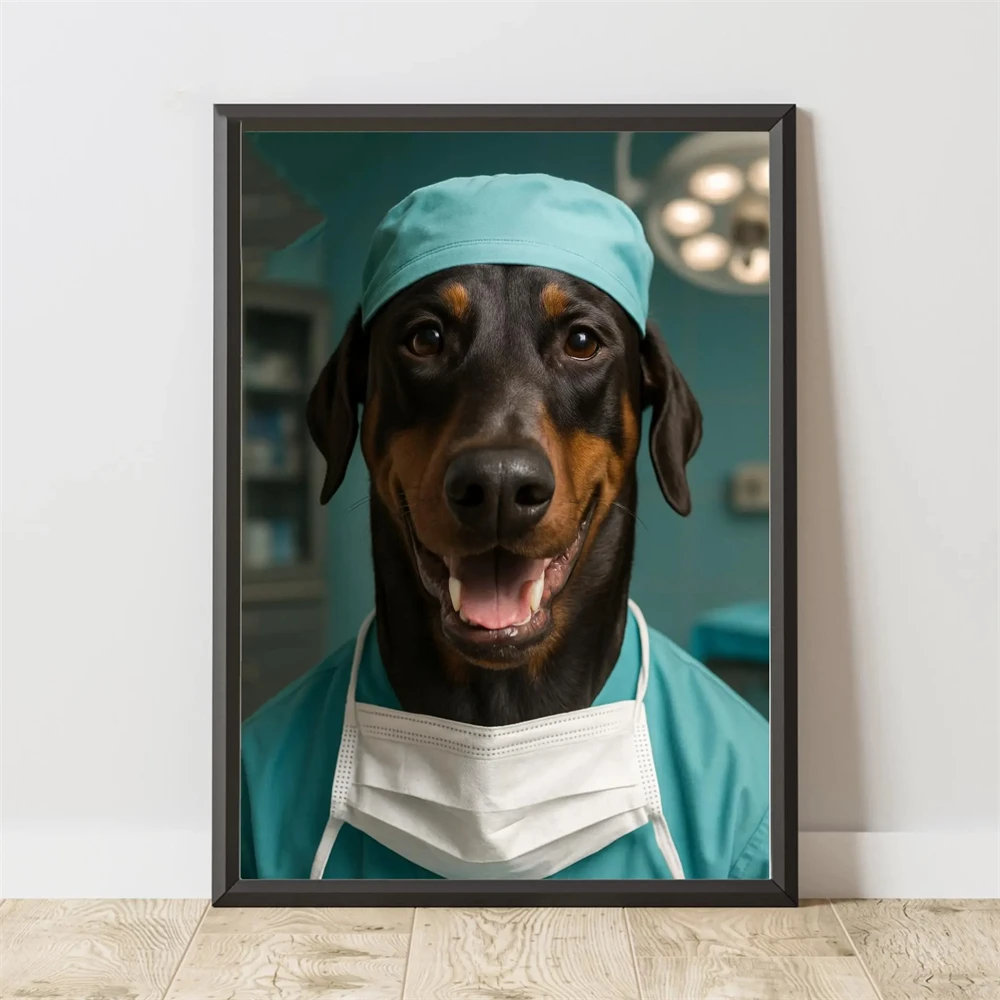 Custom Doctor Pet Portrait Poster Funny Gifts Surgeon Pet Portrait Prints Custom Dog Cat Nurse Pet Portrait Canvas Painting Art