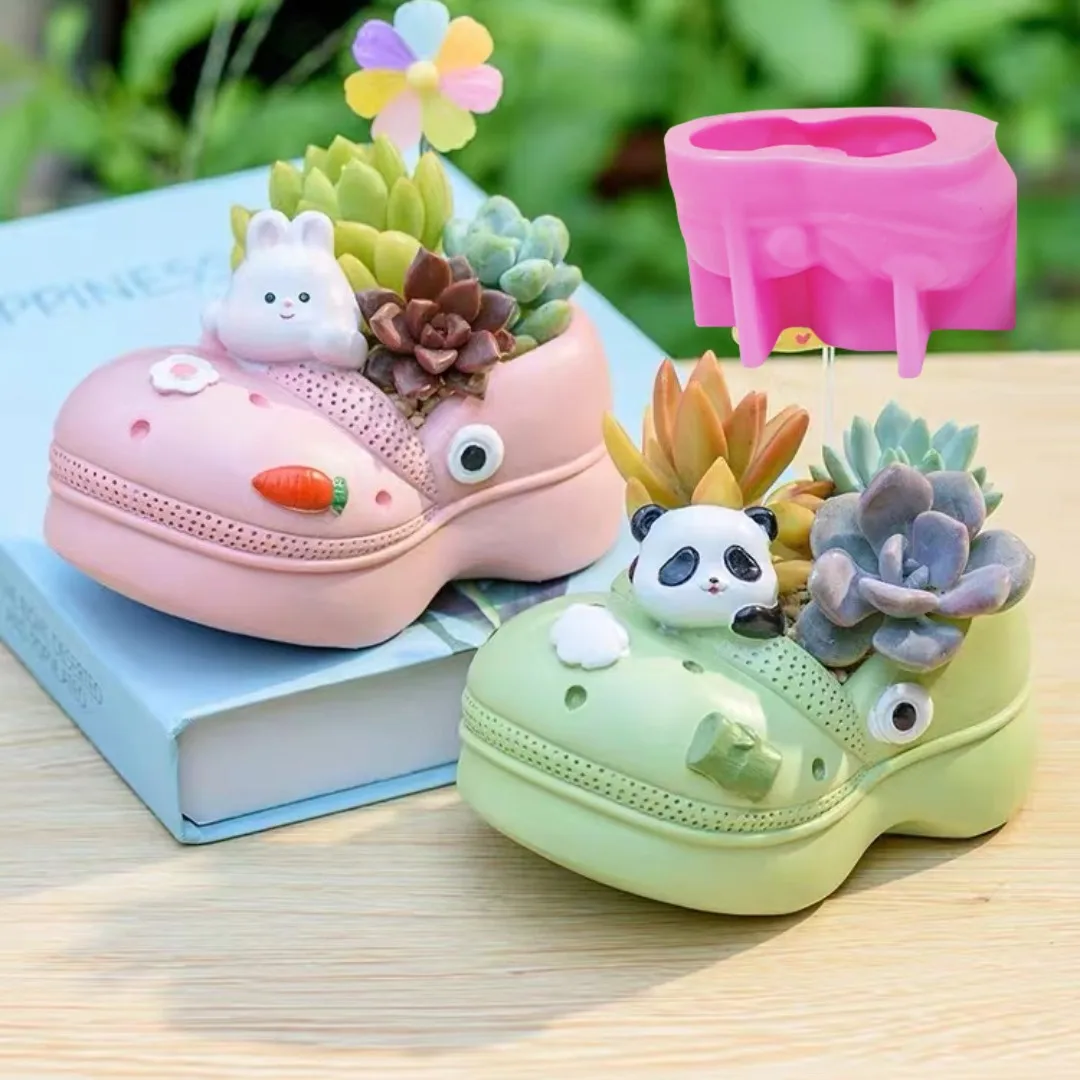 3D Animal Slippers Succulent Plant Flower Pot Resin Silicone Mold Hole Shoes Sandals Storage Box Pen Holder Concrete Gypsum Mold