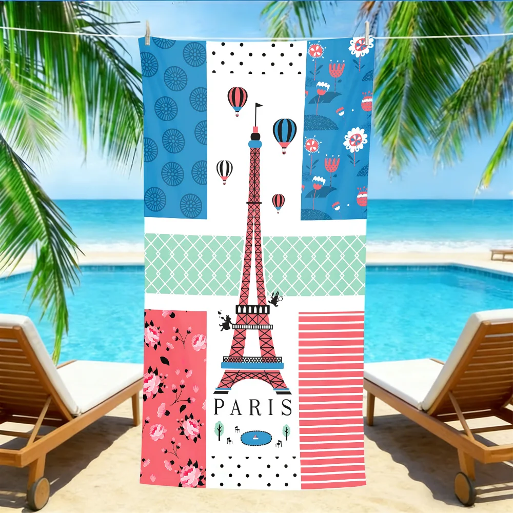 French Style Paris Towel – Sand Resistant Quick Dry with Floral & Stripe Patchwork Design for Travelers