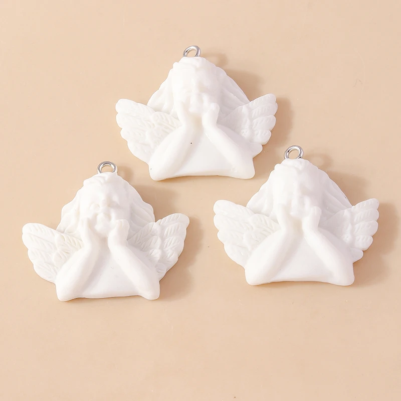 Leslie 10 Stück Harz flache Rückseite weiße Engel Charms Anhänger für Schmuckherstellung DIY Schlüsselanhänger Erkenntnisse Designer Charms – Detail 7