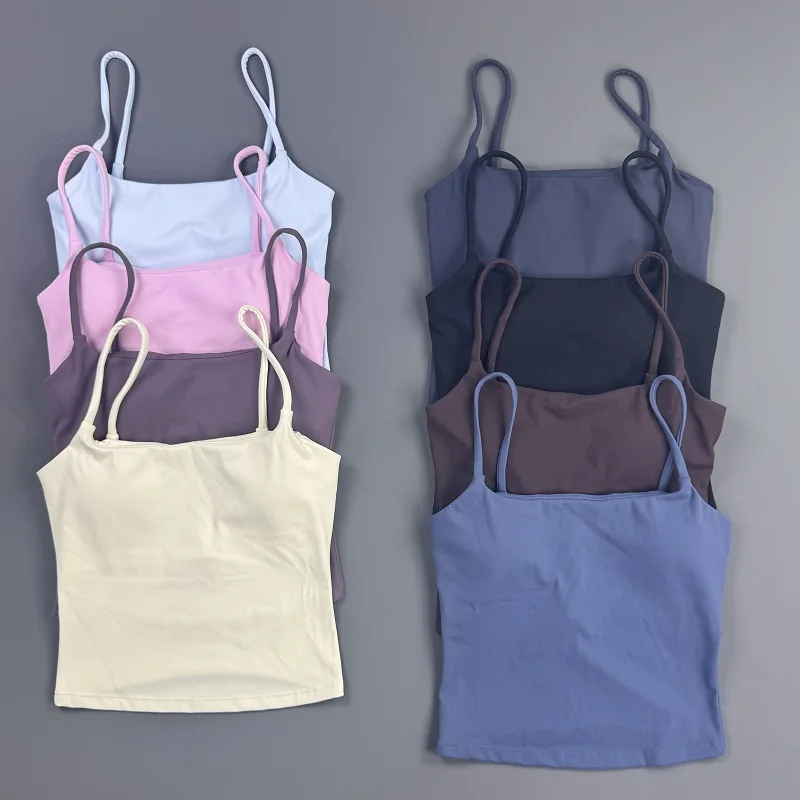 Gym Top Women Spaghetti Strap Camisole Tank Top Solid Sleeveless Crop Vest Soft Stretch Slim‑Fit Basic Shirt Yoga Workout Outfit