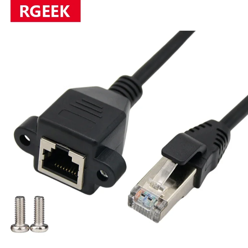 RGEEK 8P8C FTP STP UTP RJ45 Cable Male To Female 1000M Speed Cat5 Cat6e Screw Panel Mount Ethernet LAN Network Extension Cable