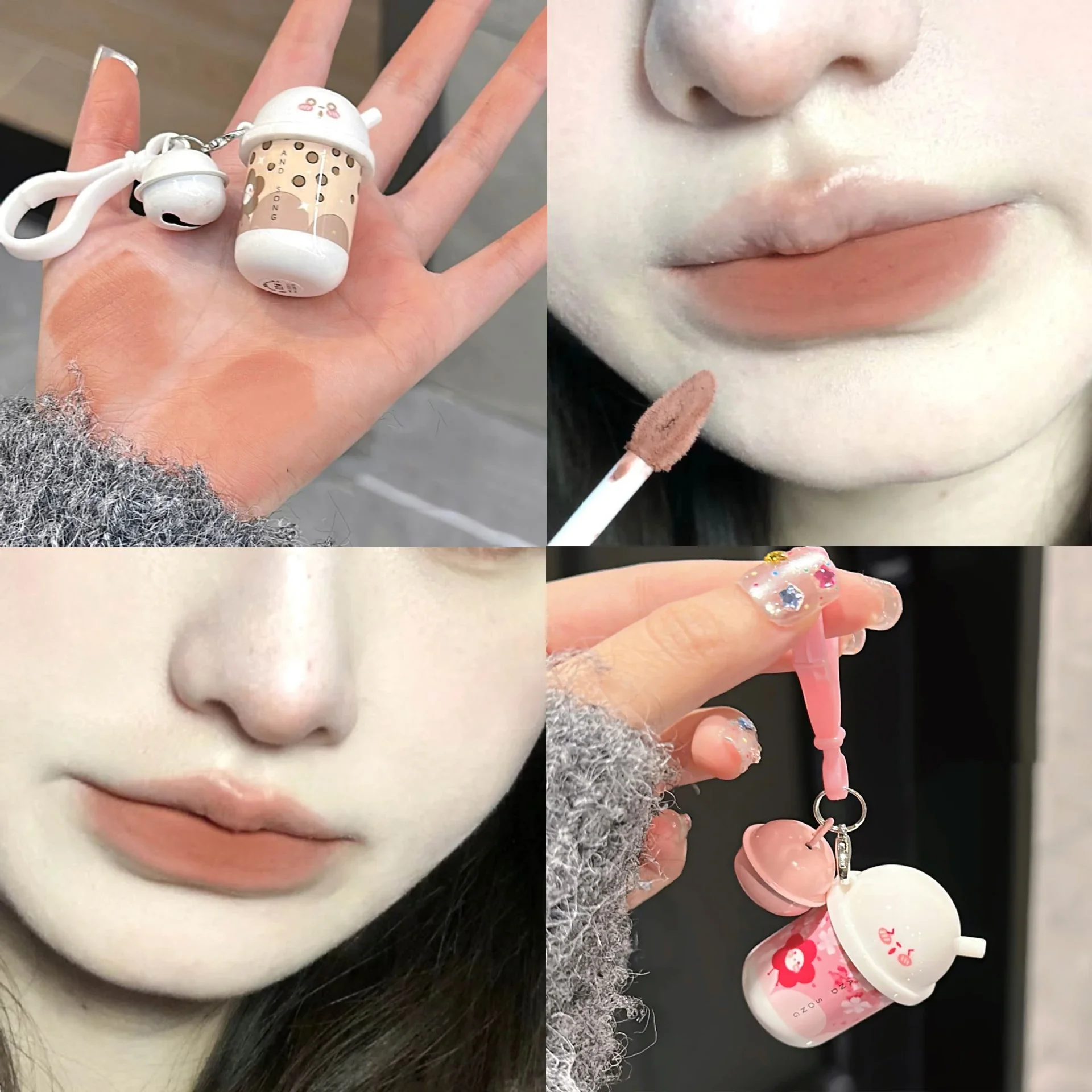 6 Colors Cute Bell Matte Velvet Lip Glaze Keychain Lip Mud Matte Texture Lipstick Nude Pink Red Lip Gloss Tint Korea Cosmetic