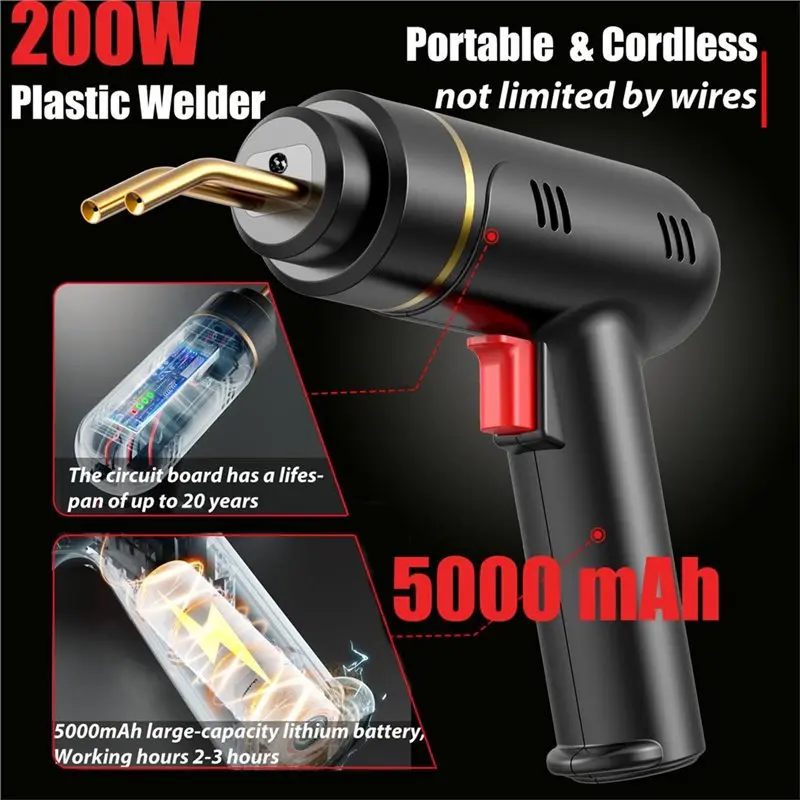 ABRN-USB Rechargeable Cordless Plastic Welder 200W, 1200PCS Hot Stapler Included In Plastic Welding Kit