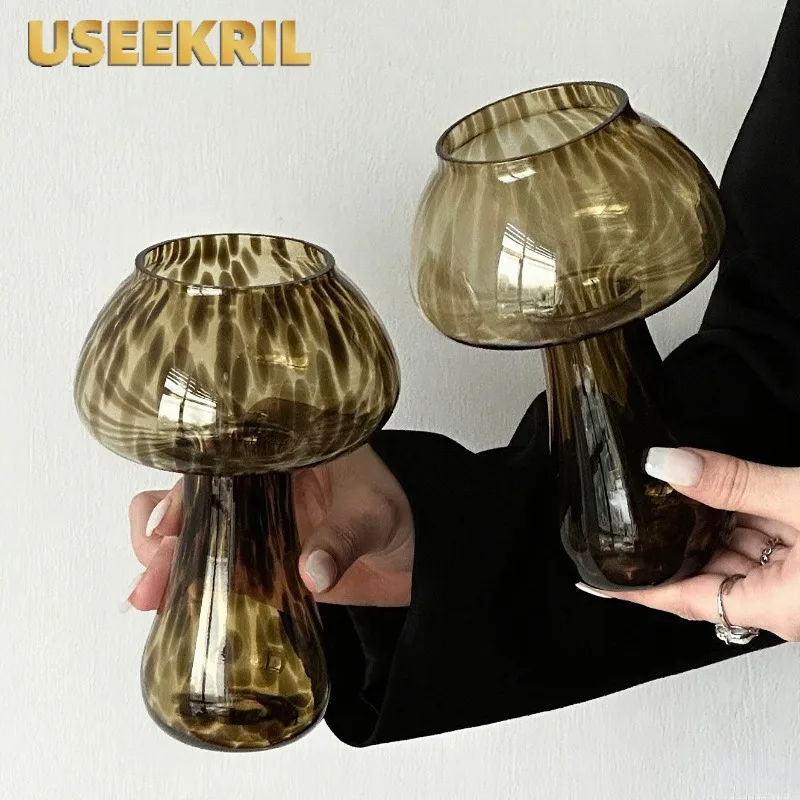 

Винтажная янтарная чашка с грибами и леопардовым принтом, креативные стеклянные чашки для коктейлей, чашка для очков для напитков, забавная чашка для сока, инструмент для вечеринки в баре