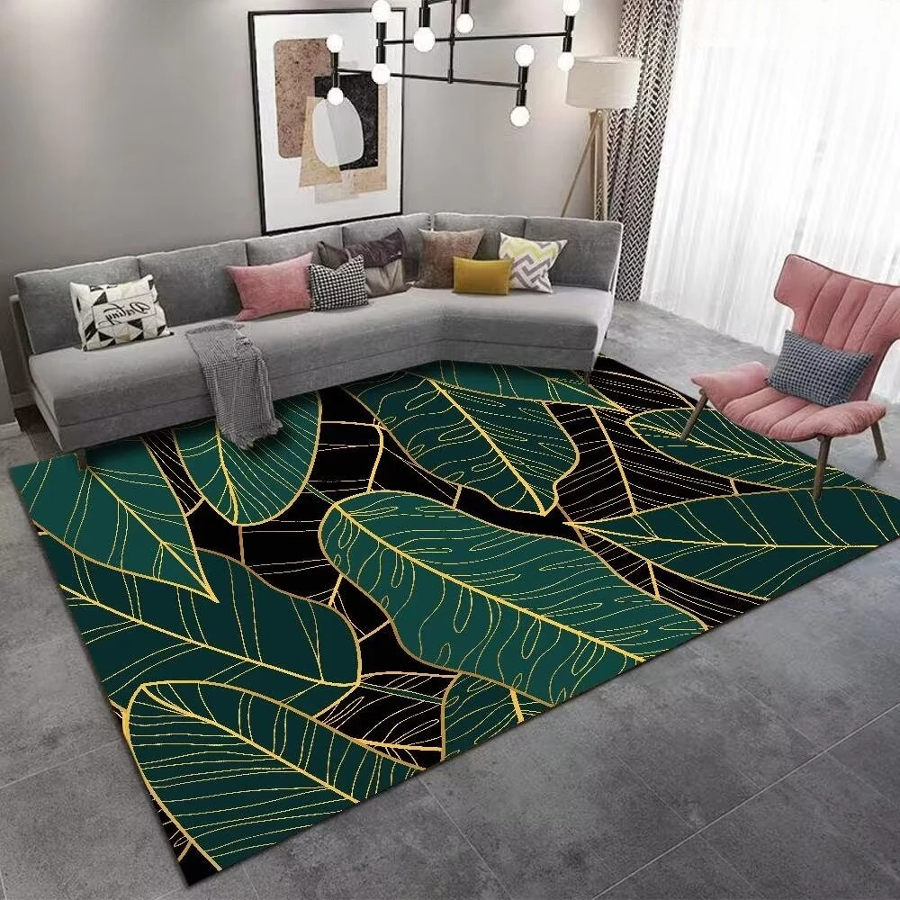 Light Luxury Home Decorative Carpet Living Room Gold Leaves Rugs for Bedroom Decor Large Area Rug Easy Cleaning Sofa Table Mat