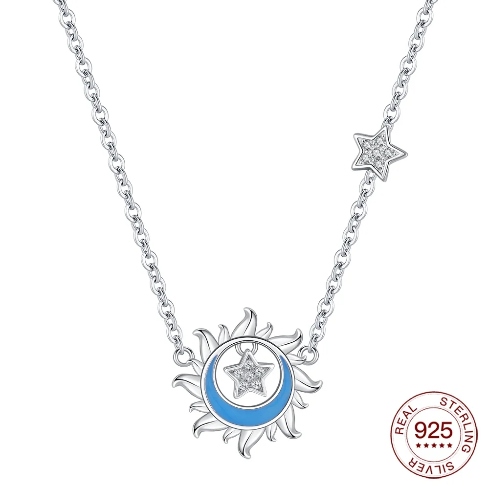 Women's 925 Sterling Silver Heart & Moon Necklace