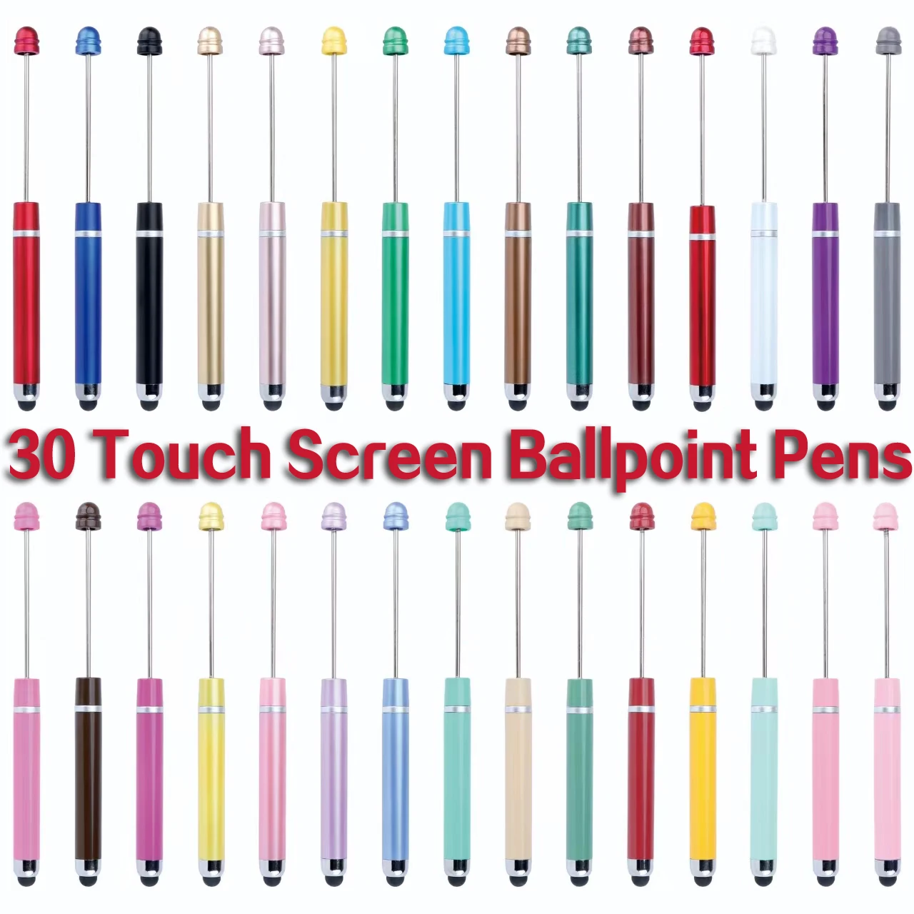 30Pcs Multi Color Touch Screen Beaded Pen DIY Cute Puzzle Beadable Ball Pen Mobile IPad Touch Pens Business Office Gift Pen