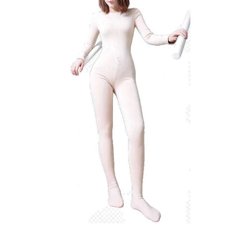 Plus Size Men Women Zipper Open Crotch Bodysuit Tights Thermal Jumpsuits Fleece Lined Keep Warm Lift Hip Pajamas Bodystocking