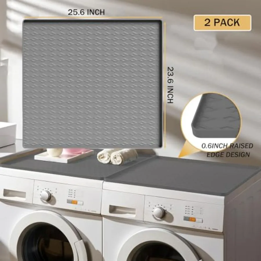 حصيرة حماية علوية للغسالة والمجفف 2 قطعة 25.6 بوصة × 23.6 بوصة وسادة غبار من السيليكون غير قابلة للانزلاق ومقاومة للحرارة ومضادة للتسرب لـ L