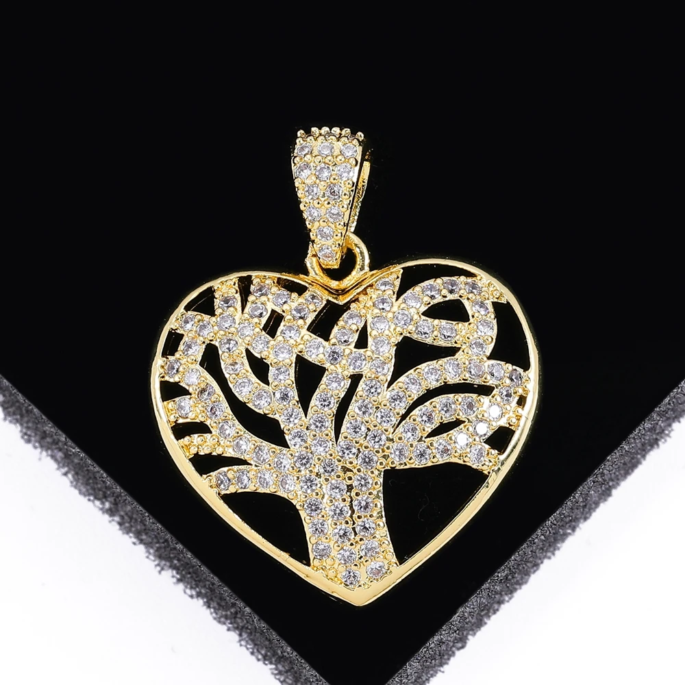 Juya Handmade 18K Real Gold Plated Copper Paved Cz Love Heart Tree of Life Kingfisher Birds Horseshoe Charms Pendant Supplies