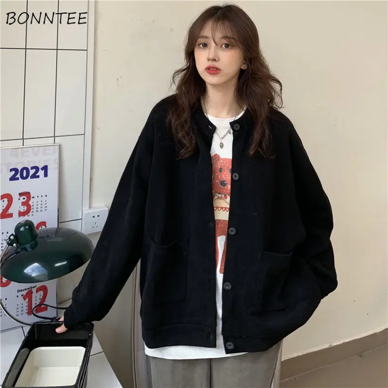 Sweatshirts Women 5 Colors Lovely Creativity Simple Pockets Leisure Loose All-match Autumn Outwear Daily Sporty Students Preppy