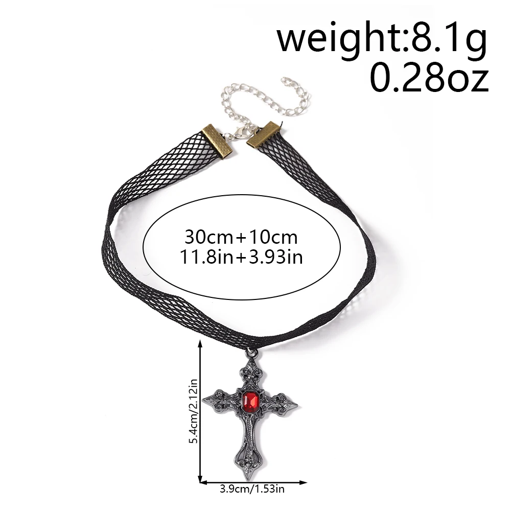 Aihua Neo-Gothic Victoria Kreuz Halskette für Frauen Vintage Ästhetik Grunge Y2K Spitzenhalskette Choker Schmuck Geschenke – Detail 12