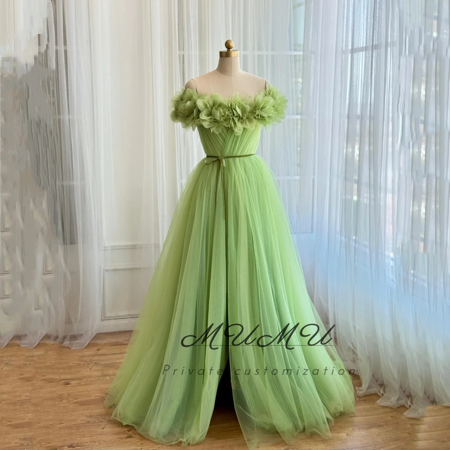 

MuMu Customized Woman Elegant Party Dresses 2025 Wedding Dress Large Sizes Civil Bride Dress Elegant green Long Evening Dresses