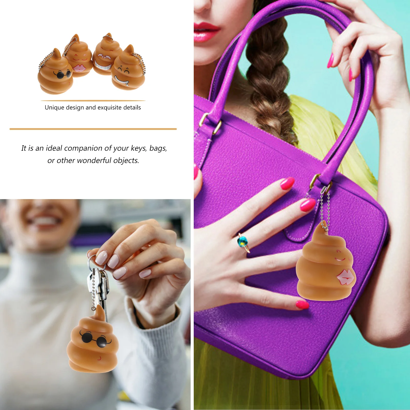 

4pcs Poop Keychain Pendant Creative Funny Hanging Ornament For Bag Backpack Car Keyring Decor Prank Gift April Fools Day Novelty