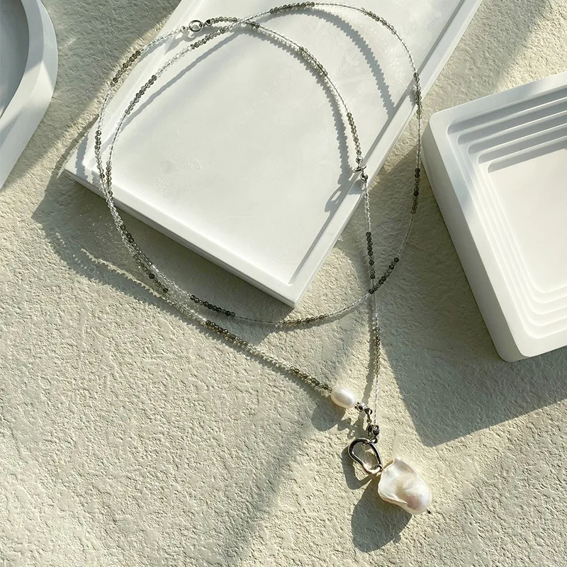 

New Natural Crystal Baroque Pearl Long Necklace Vintage Premium Beaded Sweater Chain Minimalist