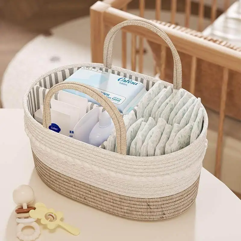 ポータブルベビー収納バスケット-おむつとおしりふきオーガナイザー-新生児ケアバスケット-便利に仕分けられたコンパートメントでベビー用品を収納