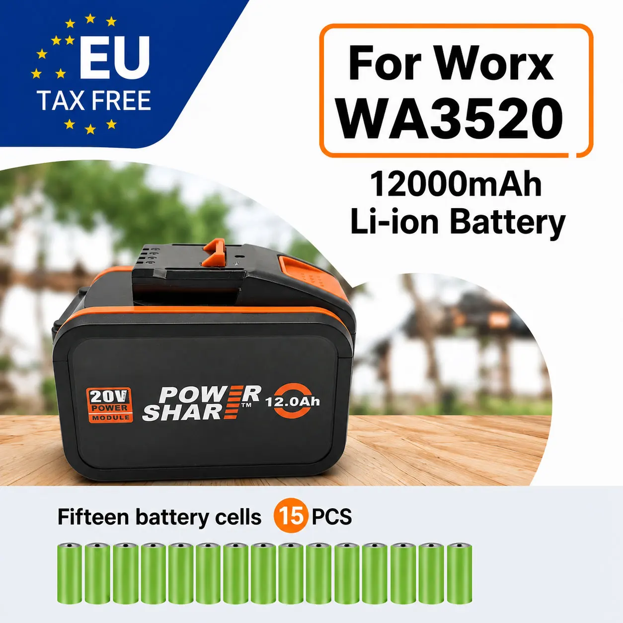 Kabelloser Werkzeugakku 20V 12,0Ah Ersatz für Worx WA3553 WA3551 WA3570 WA3014 WA3516 WA3549 WA3550 WA3560 WA3561 WA3641 WX390 WX176