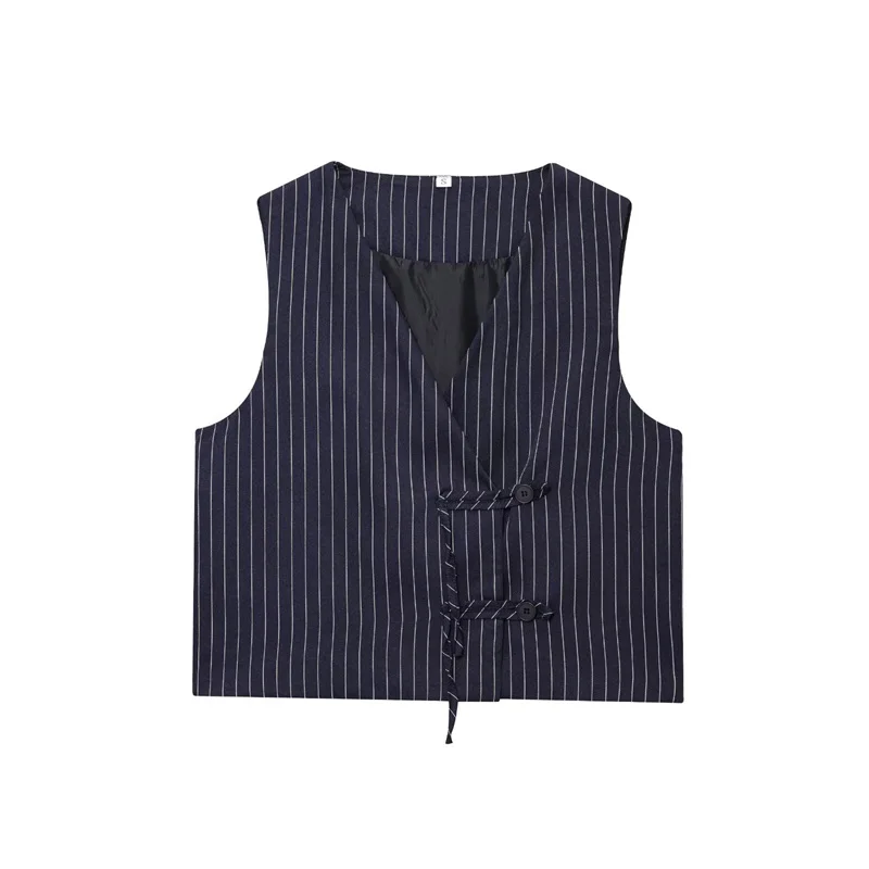 بدلة نسائية 2025 سترة مخططة جديدة من مزيج الكتان تناسب البالونات مخططة للربيع/الصيف طقم نسائي مكون من قطعتين